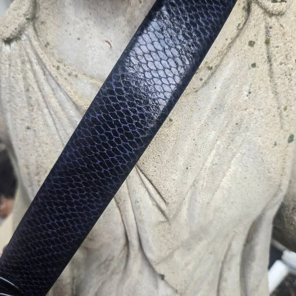 Chico's Faux Navy Snakeskin Belt Slide Adjust Leather Backing S/M